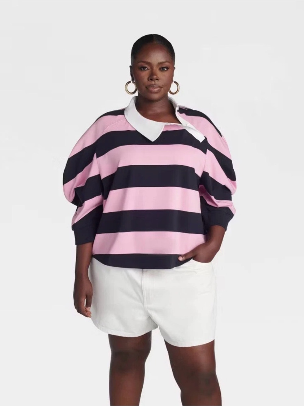 🩷 NWT! Pink KBB by KAHLANA 'The Striped Crewneck T-Shirt’ - XL